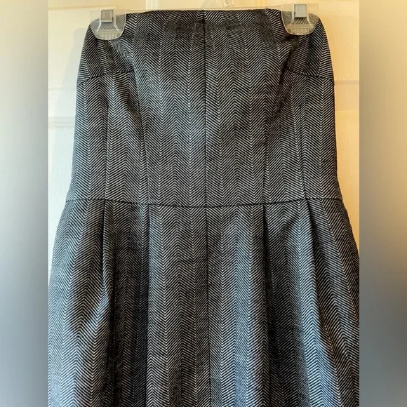 Vintage Express Design Studio Black Gray Herringbone Tweed Strapless Dress Sz 0 - Picture 2 of 5